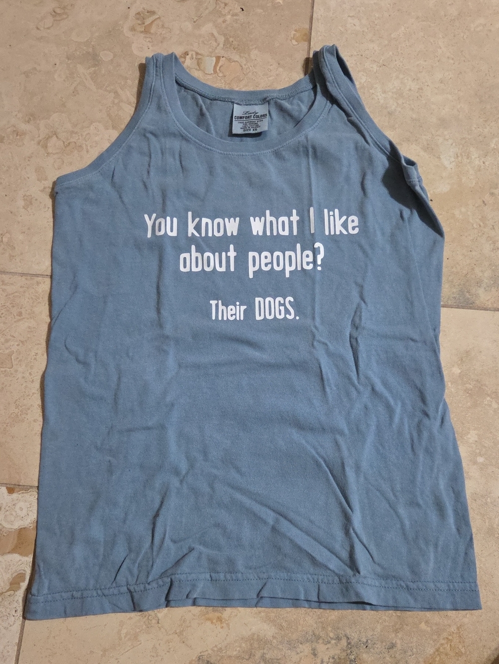 Comfort Colors Blue Tank Top with White Dog Quote
